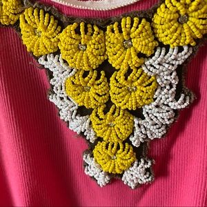 Tory Burch Pink Tank Top with Yellow & White beads